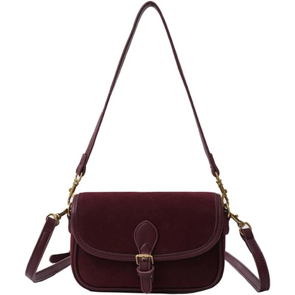 Handbags - Suede Shoulder Bag Small Tote Crossbody Purse Women Retro Clutch Handbag